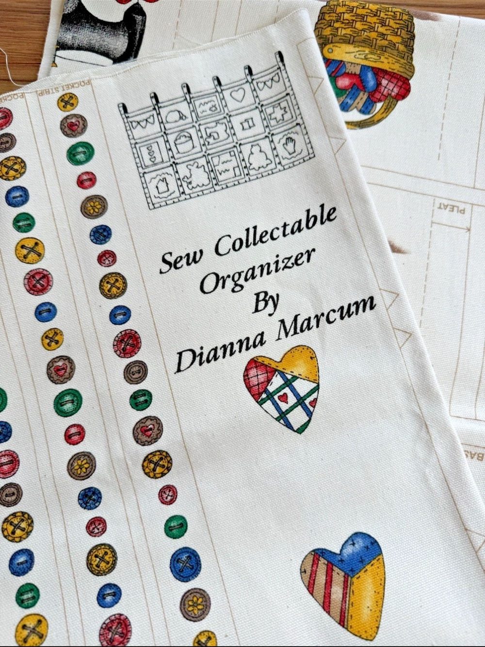Vintage Sew Collectable Cut & Sew Organizer Dianna Marcum Sewing Room Print Twil